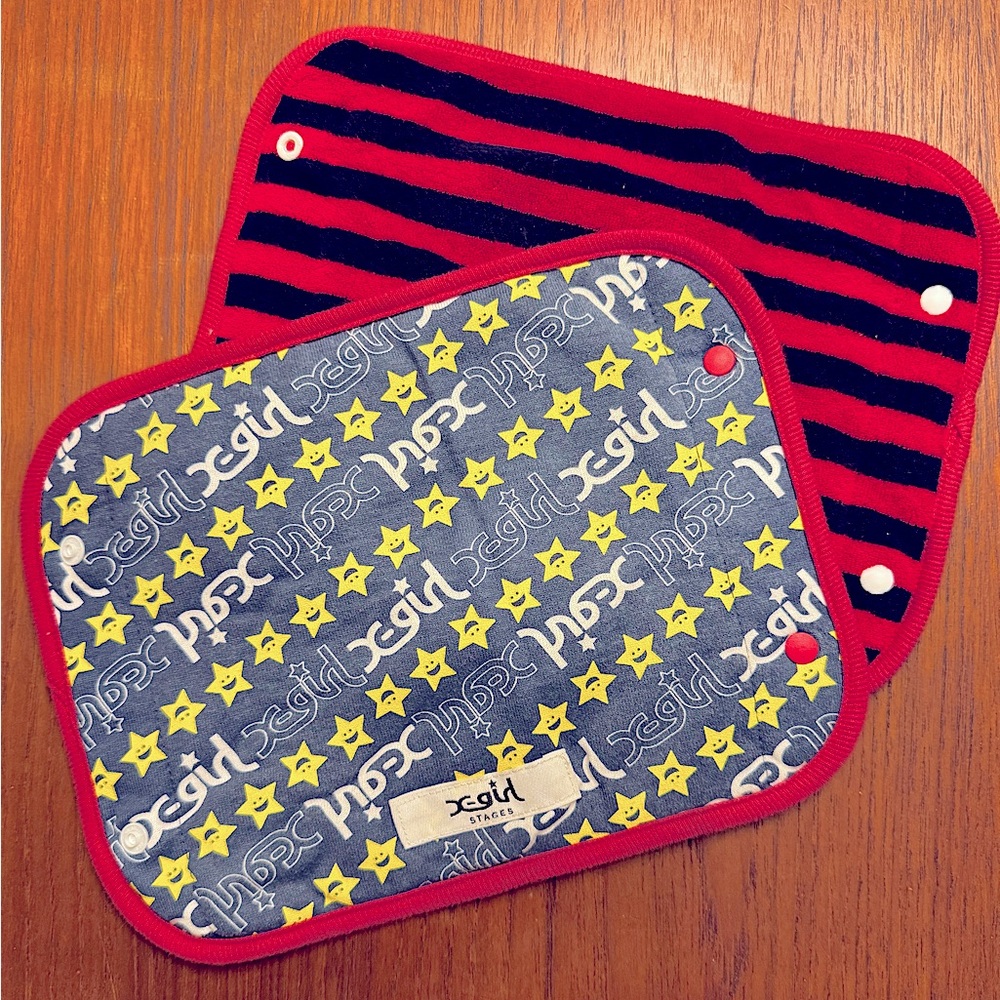 Reversible Bib for straps - Red/Blue Striped and Yellow Stars